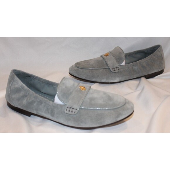 Tory‎ Burch Women's Suede Double T Ballet Loafer Blue Lapis/Gray NIB $268 - Picture 4 of 7